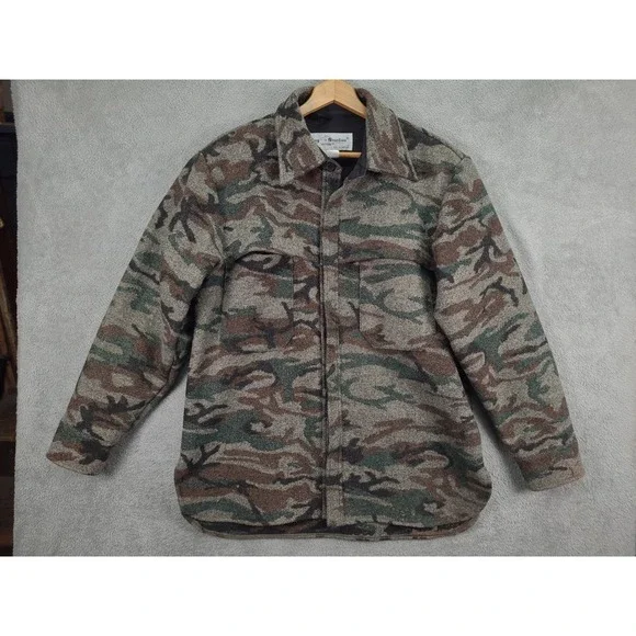 VTG King of the Mountain Wool Camo Hunting Shacket Mens Lg Damanged - Picture 1 of 16